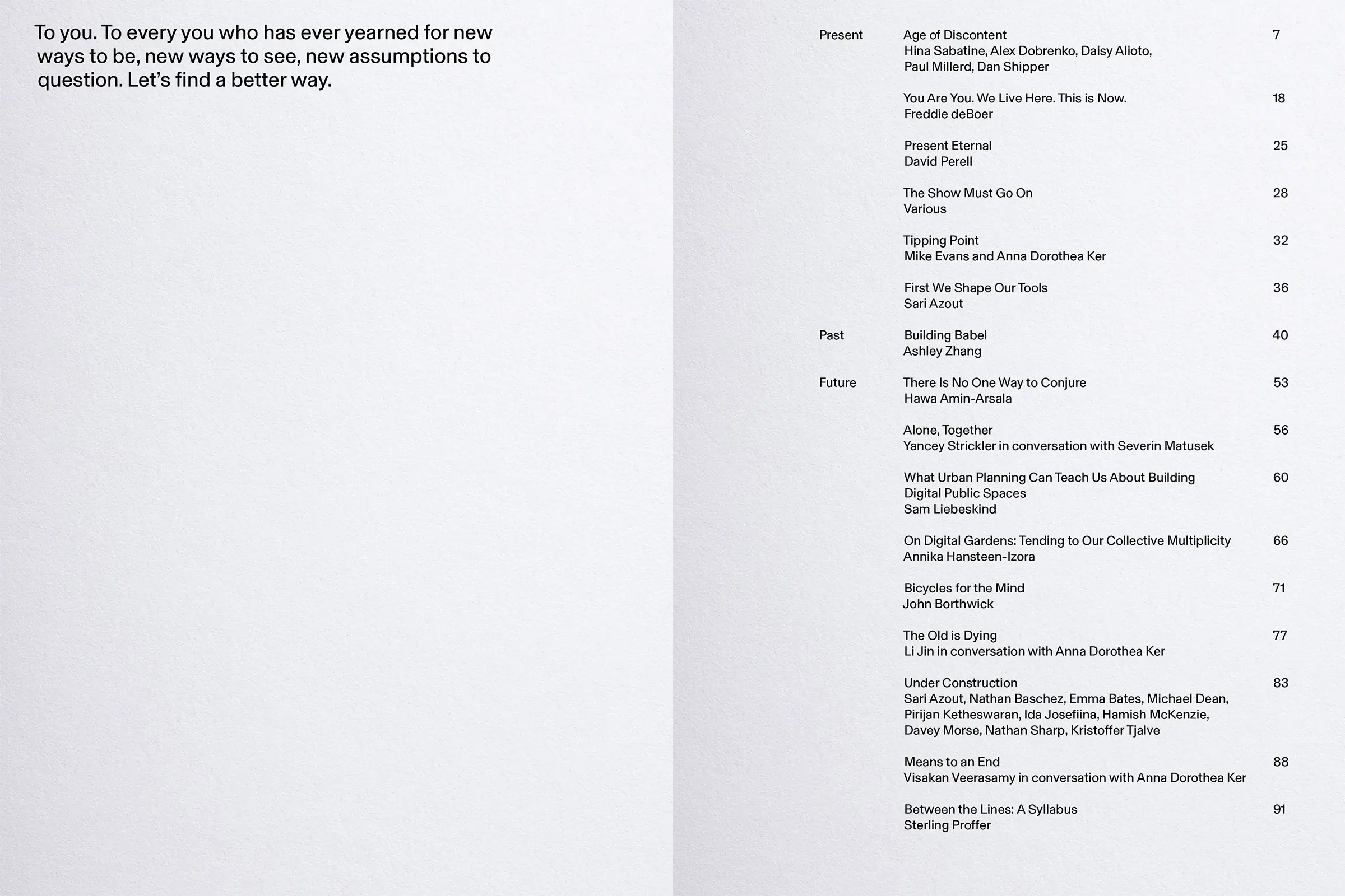 First page spread of the zine